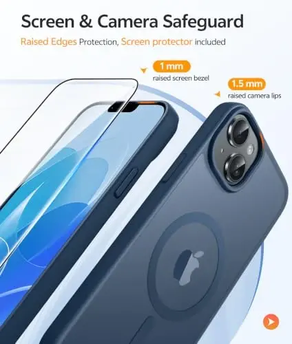 FNTCASE iPhone 14 Plus uchun g'ilof: iPhone 15 Plus Magnetic Matte Textured Military Grade Drop Protection Translucent Cell Phone Cover uchun - Slim Shockproof Protective Bumper Phonecase - 4