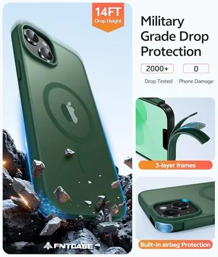 FNTCASE iPhone 14 Plus uchun g'ilof: iPhone 15 Plus magnit mat teksturali harbiy darajadagi tushishdan himoya qiluvchi yarim shaffof telefon qopqog'i - ingichka zarbga chidamli himoya bamperli telefon g'ilofi - 5