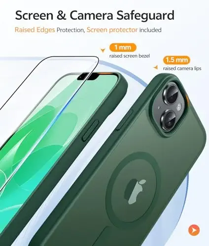 FNTCASE iPhone 14 Plus uchun g'ilof: iPhone 15 Plus magnit mat teksturali harbiy darajadagi tushishdan himoya qiluvchi yarim shaffof telefon qopqog'i - ingichka zarbga chidamli himoya bamperli telefon g'ilofi - 4