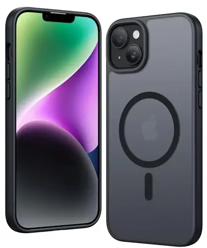 FNTCASE iPhone 14 Plus uchun g'ilof: Magnitli mat shaffof telefon g'iloflari Bardoshli to'qimali zarbga chidamli himoya ingichka mobil qopqoq 6,7 dyuym (C-Qora) 