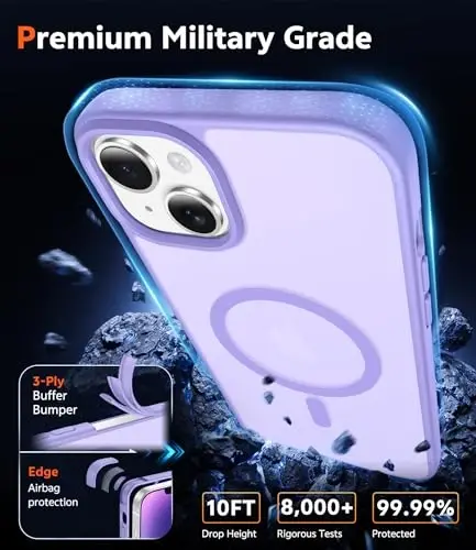 FNTCASE iPhone 14 Plus uchun g'ilof: Magnitli matli yarim shaffof telefon g'iloflari Bardoshli To'qimali Qo'pol Zarbadan himoya qiluvchi Yupqa Mobil qopqoq 6,7 dyuym (C-Binafsha) - 6