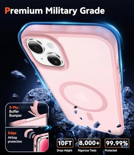 FNTCASE iPhone 14 Plus uchun g'ilof: Magsafe bilan mos keladigan mat magnit telefon g'iloflari, ingichka, sarg'ayishga qarshi, harbiy standartdagi zarbadan himoya, mustahkam himoya qoplamali yupqa telefon qopqog'i (C-pushti) - 6