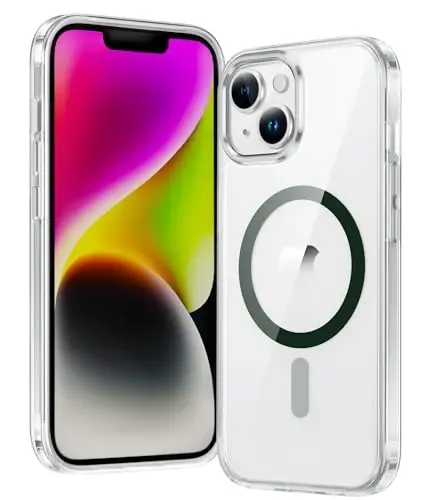 FNTCASE iPhone 14 Plus uchun gʻilof: Magsafe bilan mos keluvchi shaffof magnit telefon gʻiloflari, ingichka, sargʻayishga qarshi, harbiy darajadagi zarbadan himoya, mustahkam himoya shaffof telefon qopqogʻi (D-yashil) 