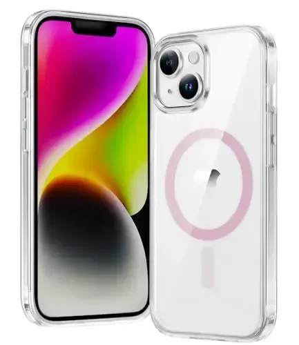 FNTCASE iPhone 14 Plus uchun g'ilof: Magsafe bilan mos keluvchi shaffof magnitli telefon g'iloflari, ingichka, sarg'ayishga qarshi, harbiy darajadagi zarbadan himoya, mustahkam himoya shaffof telefon qopqog'i (D-pushti) - FNTCASE