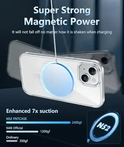 FNTCASE iPhone 14 Plus uchun g'ilof: Magsafe bilan mos keluvchi shaffof magnitli telefon g'iloflari, ingichka, sarg'ayishga qarshi, harbiy darajadagi zarbadan himoya, mustahkam himoya shaffof telefon qopqog'i (D-pushti) - 3