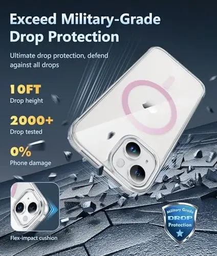 FNTCASE iPhone 14 Plus uchun g'ilof: Magsafe bilan mos keluvchi shaffof magnitli telefon g'iloflari, ingichka, sarg'ayishga qarshi, harbiy darajadagi zarbadan himoya, mustahkam himoya shaffof telefon qopqog'i (D-pushti) - 4