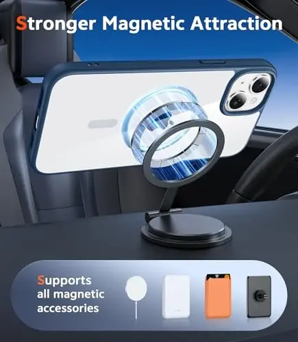 FNTCASE iPhone 14 Plus uchun g'ilof: Magsafe bilan mos keluvchi shaffof magnitli telefon g'iloflari Yaxshi sarg'aymaydigan harbiy darajadagi tushishdan himoya Qattiq himoya shaffof mobil telefon qopqog'i (B-ko'k) - 4