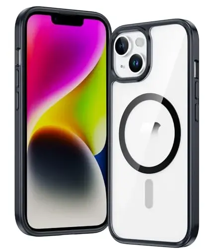 FNTCASE iPhone 14 Plus uchun G'ilof Shaffof Telefon G'ilofi iPhone 14plus uchun Himoya Qopqog'i | Magnit, Zarba o'tkazmaydigan, Harbiy Standart, Yiqilishdan Himoya, Sariqlikka Qarshi, Sirpanishga Qarshi, Ingichka, Yengil (B-Qora) 