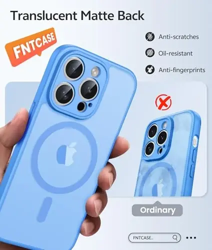 FNTCASE iPhone 14 Pro Case uchun: [Magsafe bilan mos keladi] [To'liq Kamera Himoyasi] bilan Shaffof Mat G'iloflar [Ekran Himoyachisi] Harbiy Darajadagi Zarbga Chidamli Himoya Telefon Qoplami - Muz Ko'k 