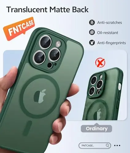 FNTCASE for iPhone 14 Pro Case, Compatible with Magsafe, Screen Protector | Full Camera Protection, Translucent Matte, 14FT Military Grade Drop Proof, Shockproof Protective Phone Cover, Green 