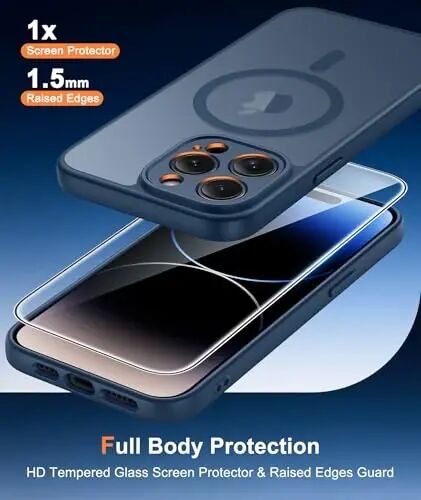 FNTCASE for iPhone 14 Pro Max Case Blue: Compatible with MagSafe | With Screen Protector, Translucent Magnetic Full Camera Protection, 14FT Military Grade Drop Tested, Matte Shockproof Cover - 1
