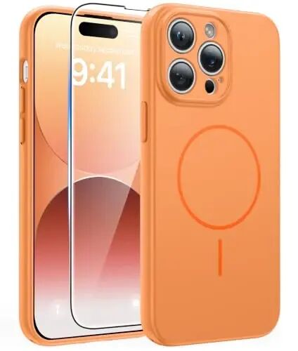 FNTCASE for iPhone 14 Pro Max Case Orange: Compatible with MagSafe | With Screen Protector, Translucent Magnetic Full Camera Protection, 14FT Military Grade Drop Tested, Matte Shockproof Cover - 1