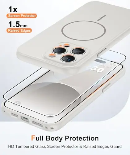 FNTCASE for iPhone 14 Pro Max Case White: Compatible with MagSafe | With Screen Protector, Translucent Magnetic Full Camera Protection, 14FT Military Grade Drop Tested, Matte Shockproof Cover - 1