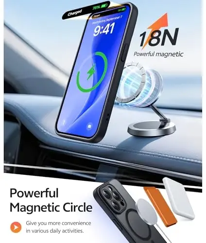 FNTCASE iPhone 14 Pro Max uchun g'ilof: Magnitli yarim shaffof matli yupqa g'iloflar [ закалённое Стекло ekran himoyachisi] [To'liq kamera himoyasi] Harbiy darajadagi zarbaga chidamli himoya telefon qopqog'i - Qora - 3