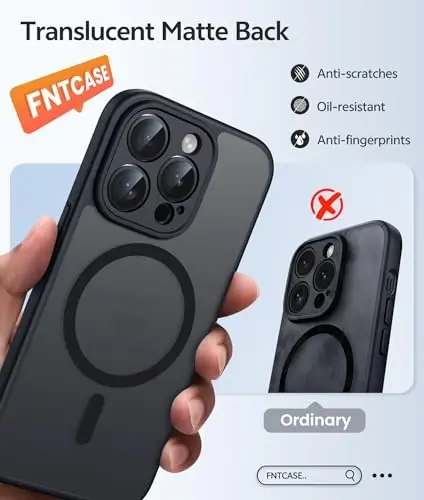 FNTCASE iPhone 14 Pro Max uchun g'ilof: Magnitli yarim shaffof matli yupqa g'iloflar [ закалённое Стекло ekran himoyachisi] [To'liq kamera himoyasi] Harbiy darajadagi zarbaga chidamli himoya telefon qopqog'i - Qora - 6
