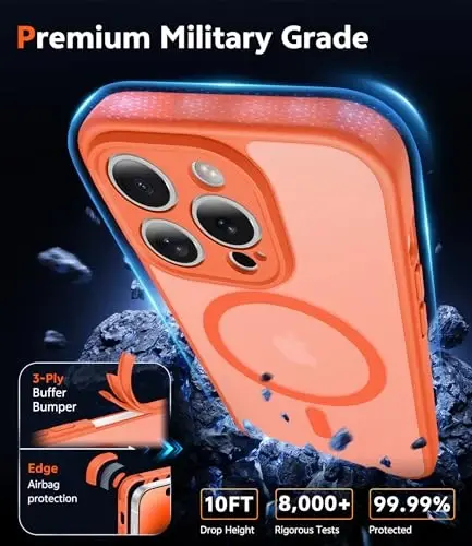 FNTCASE iPhone 14 Pro-Max uchun g'ilof: Magsafe bilan mos keluvchi matli magnitli telefon g'iloflari, ekran himoyachisi bilan, ingichka, sarg'ayishga qarshi, zarbaga chidamli, yarim shaffof himoya g'ilofi (C-Orange) - 6