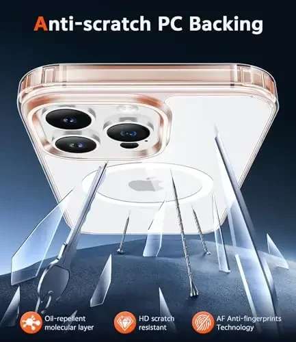 FNTCASE iPhone 14 Pro-Max uchun g'ilof: Magsafe bilan mos keluvchi shaffof magnit telefon g'iloflari, ingichka, sarg'ayishga qarshi, harbiy darajadagi tushishga chidamli, mustahkam himoya shaffof telefon qopqog'i (D-Crystal Pink) - 5