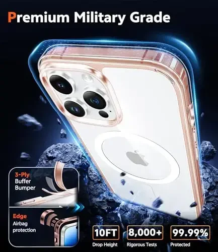 FNTCASE iPhone 14 Pro-Max uchun g'ilof: Magsafe bilan mos keluvchi shaffof magnit telefon g'iloflari, ingichka, sarg'ayishga qarshi, harbiy darajadagi tushishga chidamli, mustahkam himoya shaffof telefon qopqog'i (D-Crystal Pink) - 6