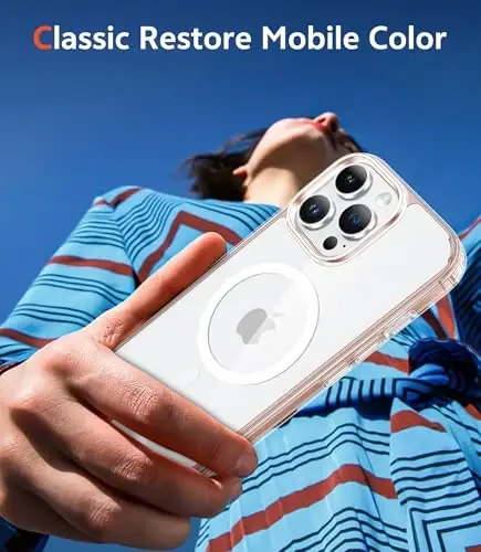 FNTCASE iPhone 14 Pro-Max uchun g'ilof: Magsafe bilan mos keluvchi shaffof magnit telefon g'iloflari, ingichka, sarg'ayishga qarshi, harbiy darajadagi tushishga chidamli, mustahkam himoya shaffof telefon qopqog'i (D-Crystal Pink) - 7
