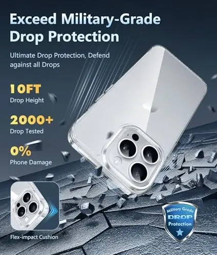 FNTCASE iPhone 14 Pro-Max uchun g‘ilof: Magsafe bilan mos keluvchi shaffof telefon g‘iloflari, ingichka, sarg‘ayishga qarshi, harbiy standartdagi zarbadan himoya, mustahkam zarbga chidamli shaffof telefon qopqog‘i (B-shaffof) - 3