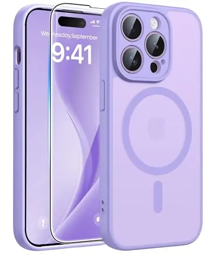 FNTCASE iPhone 14 Pro Max uchun g'ilof: [Magsafe bilan mos] Shaffof matli g'iloflar [Ekran himoyachisi] [To'liq kamera himoyasi] Harbiy darajadagi zarbaga chidamli himoya telefon qopqog'i - och binafsha - FNTCASE