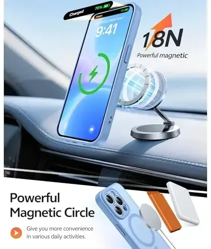 FNTCASE iPhone 14 Pro Max uchun g'ilof: [Magsafe bilan mos] Shaffof matli g'iloflar [Ekran himoyachisi] [To'liq kamera himoyasi] Harbiy darajadagi zarbaga chidamli himoya telefon qopqog'i - och ko'k - 3