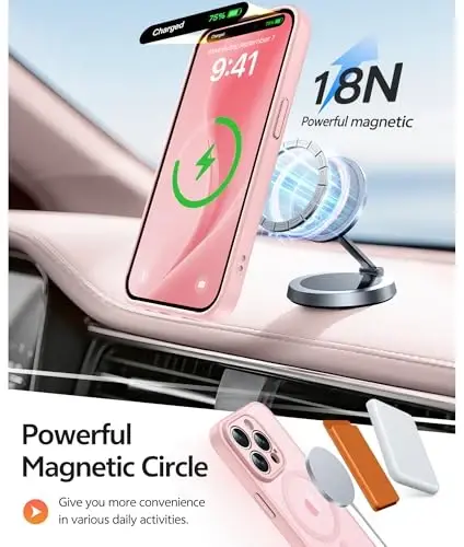FNTCASE iPhone 14 Pro Max uchun g'ilof: [Magsafe bilan mos] Yarim shaffof matli g'iloflar [Ekran himoyachisi] [To'liq kamera himoyasi] Harbiy darajadagi zarbga chidamli himoya telefon qopqog'i - Och pushti - 3