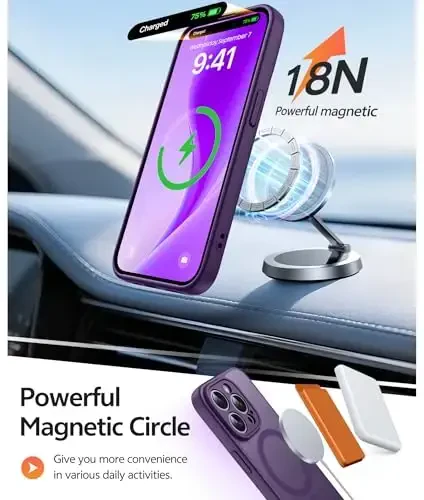 FNTCASE iPhone 14 Pro Max uchun g'ilof: [Magsafe bilan mos] Yarim shaffof matli g'iloflar [Ekran himoyachisi] [To'liq kamera himoyasi] Harbiy standartga javob beradigan zarbaga chidamli himoya telefon qopqog'i - Binafsha - 3