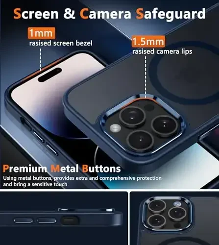 FNTCASE iPhone 14 Pro Max uchun mat qopqoq: magnitli ingichka yarim shaffof zarbga chidamli mobil telefon qopqog'i | Harbiy darajadagi zarbga chidamli qattiq himoya telefon bamperi - 5