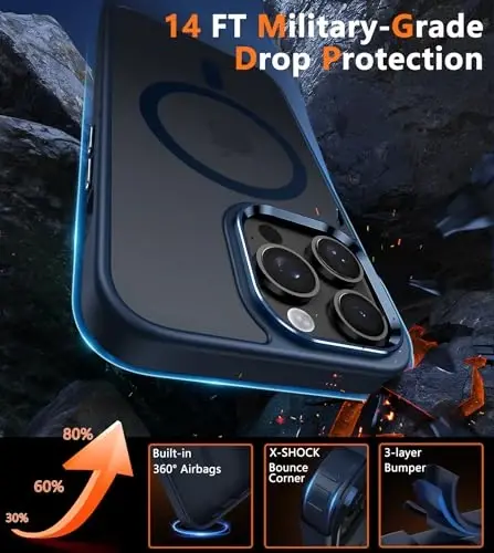 FNTCASE iPhone 14 Pro Max uchun mat qopqoq: magnitli ingichka yarim shaffof zarbga chidamli mobil telefon qopqog'i | Harbiy darajadagi zarbga chidamli qattiq himoya telefon bamperi - 6