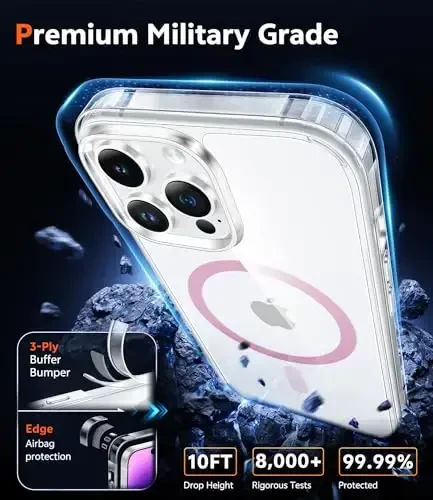 FNTCASE iPhone 14 Pro uchun g'ilof: iPhone 13 Pro uchun g'ilof Shaffof magnit tomchidan himoya qiluvchi ingichka g'iloflar | Shaffof zarbga chidamli yupqa sariqlikka qarshi qattiq kristall TPU telefon g'ilofi (D-pushti) - 5