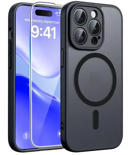 FNTCASE iPhone 14 Pro uchun g'ilof: Magnitli mat o'tkazuvchan harbiy standartdagi zarbadan himoya qiluvchi telefon g'ilofi | Zarba o'tkazmaydigan ingichka mustahkam himoya bamperi - FNTCASE