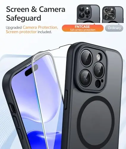 FNTCASE iPhone 14 Pro uchun g'ilof: Magnitli mat o'tkazuvchan harbiy standartdagi zarbadan himoya qiluvchi telefon g'ilofi | Zarba o'tkazmaydigan ingichka mustahkam himoya bamperi - 4