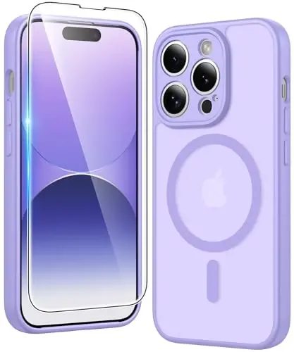 FNTCASE iPhone 14 Pro uchun g‘ilof: Magnitli mato teksturali harbiy darajadagi tushishdan himoya qiluvchi yarim shaffof mobil telefon qopqog‘i - Ingichka, mustahkam, chidamli zarbga chidamli himoya bumperli telefon g‘ilofi (C-binafsha) 