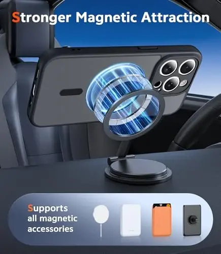 FNTCASE iPhone 14 Pro uchun g‘ilof: Magnitli mato teksturali harbiy darajadagi tushishdan himoya qiluvchi yarim shaffof mobil telefon qopqog‘i - Ingichka, mustahkam, chidamli zarbga qarshi himoya tamponli telefon g‘ilofi (C-qora) - 4