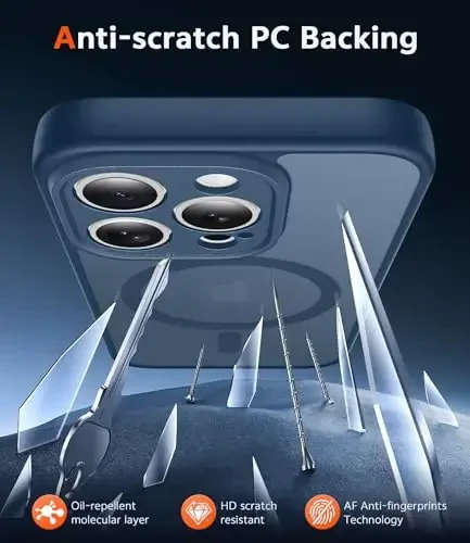 FNTCASE iPhone 14 Pro uchun g'ilof: Magnitli mato teksturali harbiy darajadagi tushishdan himoya qiluvchi yarim shaffof mobil telefon qopqog'i - ingichka, mustahkam, zarbga chidamli himoya bumperli telefon g'ilofi (C-ko'k) - 5