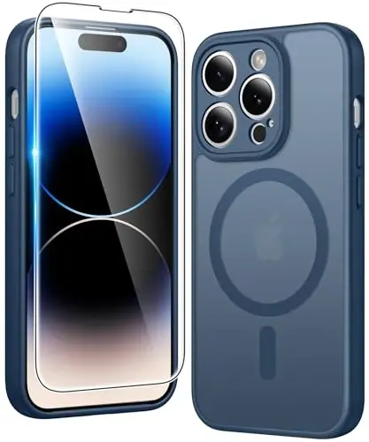 FNTCASE iPhone 14 Pro uchun g'ilof: Magnitli mato teksturali harbiy darajadagi tushishdan himoya qiluvchi yarim shaffof mobil telefon qopqog'i - ingichka, mustahkam, zarbga chidamli himoya bumperli telefon g'ilofi (C-ko'k) - 1