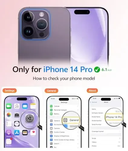 FNTCASE iPhone 14 Pro uchun g‘ilof: [Magsafe bilan mos] Yarim shaffof mat g‘iloflar [Ekran himoyachisi] [To‘liq kamera himoyasi] Harbiy darajadagi zarbaga chidamli himoya telefon qopqog‘i - Ochiq binafsha - 2