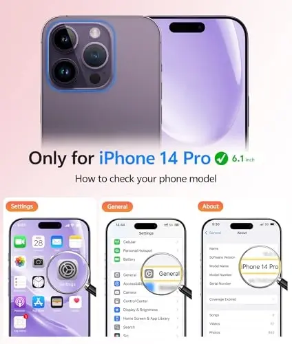FNTCASE iPhone 14 Pro uchun g‘ilof: [Magsafe bilan mos] Yarim shaffof mat g‘iloflar [Ekran himoyachisi] [To‘liq kamera himoyasi] Harbiy darajadagi zarbaga chidamli himoya telefon qopqog‘i - Ochiq binafsha - 2