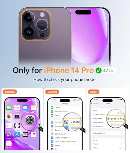 FNTCASE iPhone 14 Pro uchun g'ilof: [Magsafe bilan mos] Yarim shaffof matli g'iloflar [Kamera to'liq himoyalangan] [Ekran himoyasi] Harbiy standartdagi zarbaga chidamli himoya telefon qopqog'i - Binafsha - 2
