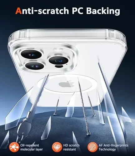 FNTCASE iPhone 14 Pro uchun g'ilof: Shaffof zarbaga chidamli ingichka g'iloflar | Shaffof zarbaga chidamli yupqa sarg'aymaydigan qopqoq va zarbga chidamli qattiq billur TPU telefon g'ilofi (B-Shaffof) - 5