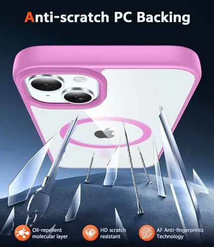 FNTCASE iPhone 15 Kılıf Şeffaf: iPhone 14/13 Kılıf Magsafe ile Uyumlu Ekran Koruyuculu Manyetik Telefon Kılıfı İnce Sararmaya Karşı Dayanıklı Sağlam Şeffaf Cep Telefonu Kapağı (B-Pembe) - 5