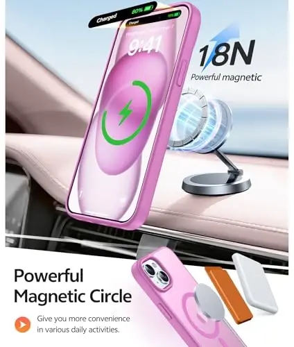 FNTCASE for iPhone 15 Case: for iPhone 14 Case & iPhone 13 Case [Compatible with Magsafe] Translucent Matte Cases with [Screen Protector] Military Grade Shockproof Protective Phone Cover - Pink - 3