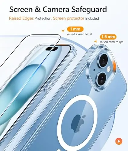 FNTCASE for iPhone 15 Case: for iPhone 14 Case & iPhone 13 Case [Compatible with Magsafe] [Screen Protector] Anti Yellowing Transparent Clear - Military Grade Shockproof Protective Phone Cover - Clear - 4
