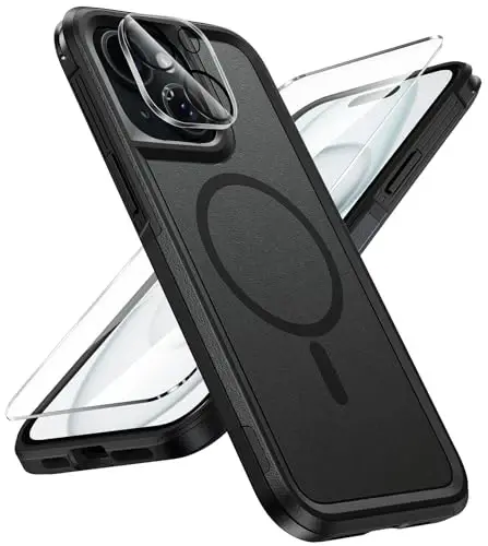 FNTCASE iPhone 15 Magnet Case uchun: Magnitli ikki qatlamli harbiy darajadagi zarbga chidamli himoya mobil telefon qopqog'i - Bardoshli, og'ir yuk ko'taruvchi himoya bamperi qattiq qora - 1