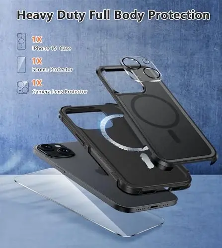 FNTCASE iPhone 15 Magnet Case uchun: Magnitli ikki qatlamli harbiy darajadagi zarbga chidamli himoya mobil telefon qopqog'i - Bardoshli, og'ir yuk ko'taruvchi himoya bamperi qattiq qora - 5