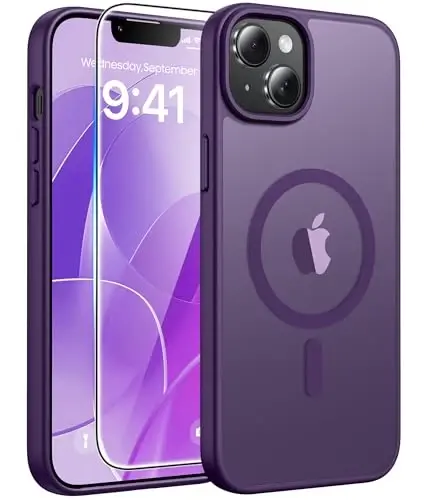 FNTCASE iPhone 15 Plus G‘ilofi: iPhone 14 Plus G‘ilofi uchun Shaffof Mat Harbiy Darajadagi Himoya Telefon Qoplami - Yupqa Sirpanishga Qarshi Bardoshli Zarbaga Qarshi Tomchi Himoya G‘iloflari - Binafsha 