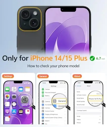 FNTCASE iPhone 15 Plus G‘ilofi: iPhone 14 Plus G‘ilofi uchun Shaffof Mat Harbiy Darajadagi Himoya Telefon Qoplami - Yupqa Sirpanishga Qarshi Bardoshli Zarbaga Qarshi Tomchi Himoya G‘iloflari - Binafsha - 2