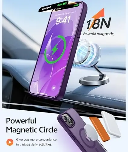 FNTCASE iPhone 15 Plus G‘ilofi: iPhone 14 Plus G‘ilofi uchun Shaffof Mat Harbiy Darajadagi Himoya Telefon Qoplami - Yupqa Sirpanishga Qarshi Bardoshli Zarbaga Qarshi Tomchi Himoya G‘iloflari - Binafsha - 3