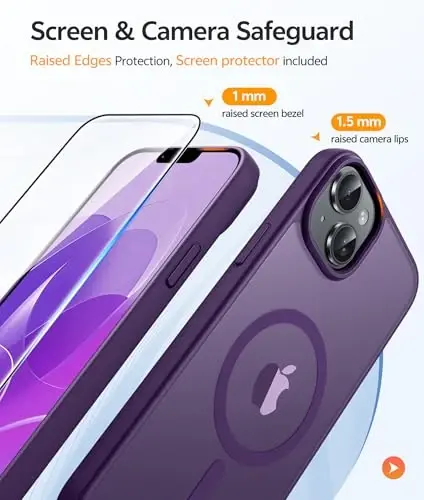 FNTCASE iPhone 15 Plus G‘ilofi: iPhone 14 Plus G‘ilofi uchun Shaffof Mat Harbiy Darajadagi Himoya Telefon Qoplami - Yupqa Sirpanishga Qarshi Bardoshli Zarbaga Qarshi Tomchi Himoya G‘iloflari - Binafsha - 4